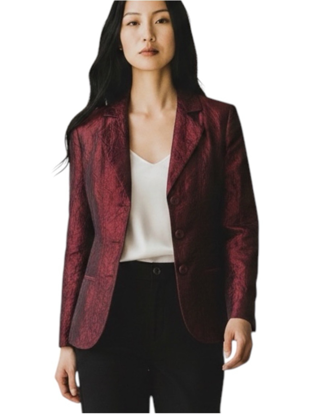 Chico’s Metallic Burgundy Crinkle Coastal Grandma Jacket  NWOT Size 4